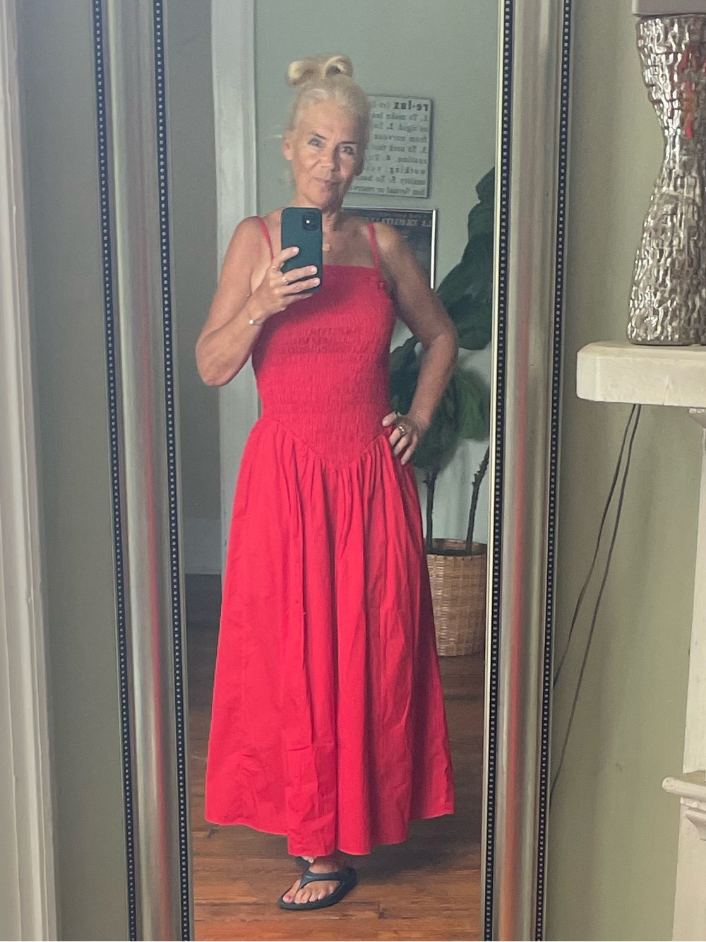 H&M Red Sleeveless Maxi Dress with Smocked Bodice
